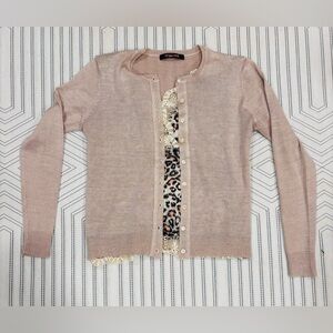 Roberto Cavalli | Large Blush/Leopard Cardigan Sweater | Lace Trim